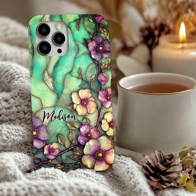 Buntglasblumen Türkis Case-Mate iPhone Hülle (Von Creator hochgeladen)