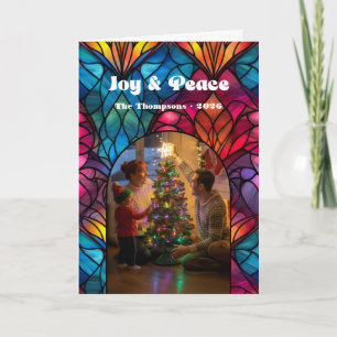 Buntglasfenster Freude & Frieden Weihnachtsfoto Feiertagskarte