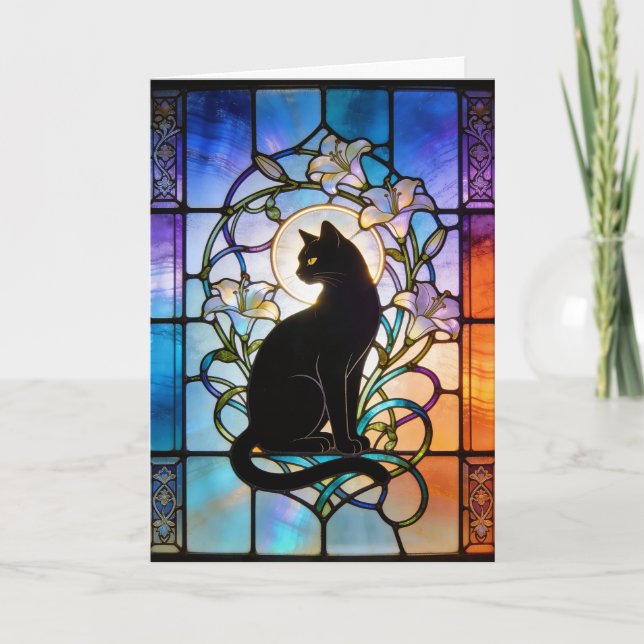 Buntglasfenster mit Katze Karte (Vorderseite)