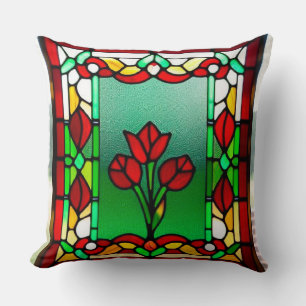 Buntglasfenster mit roter Blume Kissen