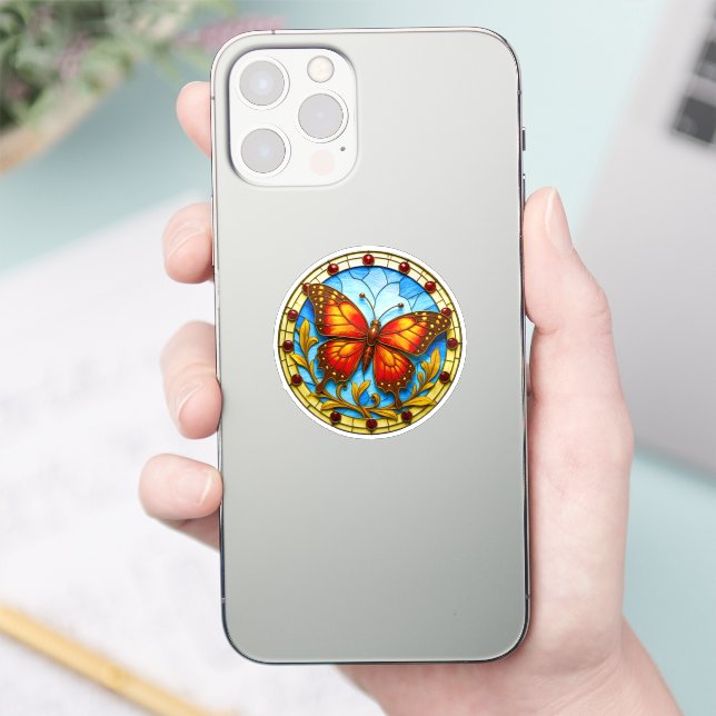 Buntglasfenster Schmetterling Aufkleber (Telefon)
