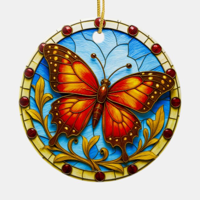 Buntglasfenster Schmetterling Keramik Ornament (Vorne)