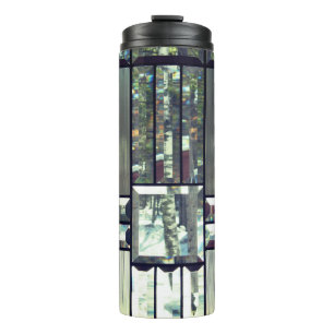 Buntglaskuchen-Birke, silberschwarz Thermosbecher