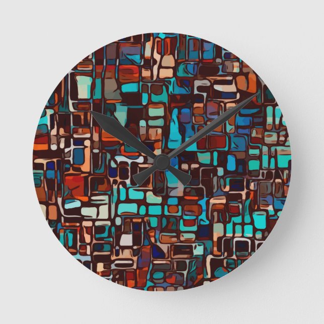 Buntglasmosaik abstrakt runde wanduhr (Vorderseite)