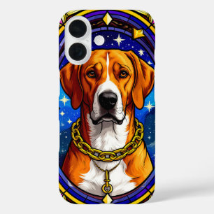 Buntglasporträt eines Hundes mit Goldkette iPhone 16 Hülle