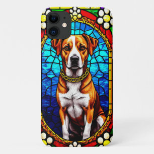 Buntglasporträt eines Hundes mit Goldkette Case-Mate iPhone Hülle