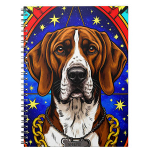 Buntglasporträt eines Hundes mit Goldkette Notizblock