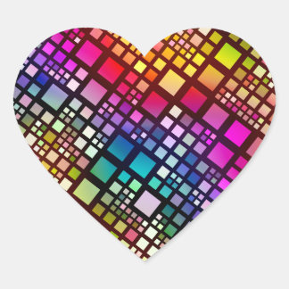 Buntglasquadrate - lebhaftes Regenbogen : Herz-Aufkleber