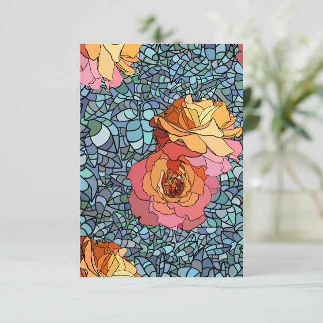 Buntglasrosen Dankeskarte (Stehend Vorderseite)
