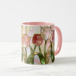 Buntglasstil rosa und gelbe Tulpen Tasse