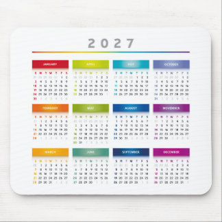 Buntiger Kalender 2027 - Regenbogenfarben 4 Spalte Mousepad