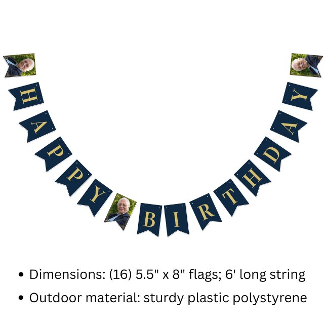 Bunting Flags Photo Navy Gold 80th Happy Birthday Wimpelkette (SEE FULL SUITE AT BOTTOM)