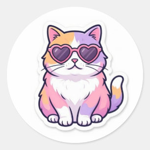 Buntkatze mit Herz-Sonnenbrille Aufkleber