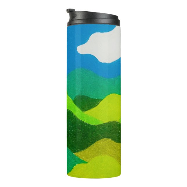 Buntstift Abstraktes Landschaft Blau Himmel Thermosbecher (Nach rechts gedreht)