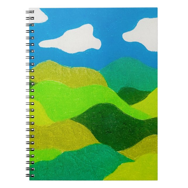Buntstift Abstraktes Landschaft Blaues Himmel Notizblock (Vorderseite)