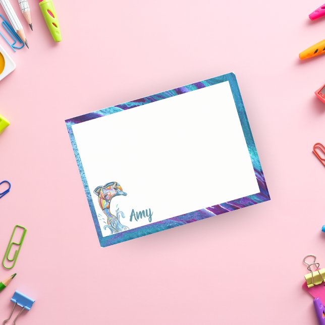 Buntstift-Delfin springt personalisiert Post-it Klebezettel (Von Creator hochgeladen)