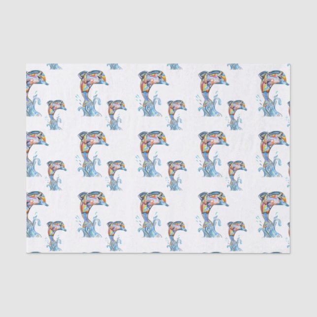 Buntstift-Delfine-Muster Seidenpapier (Vorderseite)
