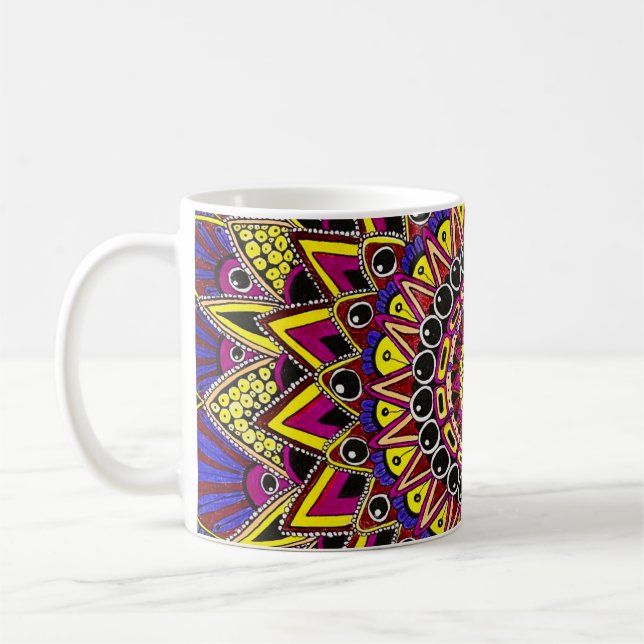 Buntstift Lila Gelb Mandala Art Tasse (Links)