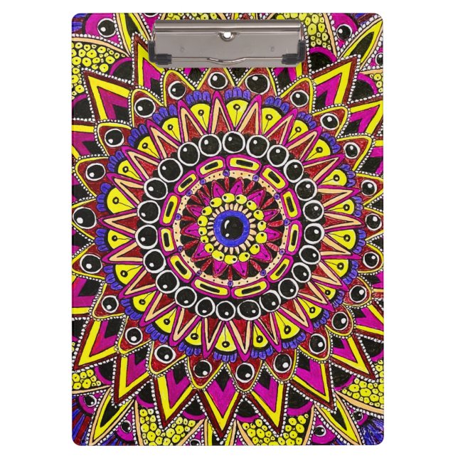 Buntstift Lila Gelb Mandala Klemmbrett (Vorderseite)