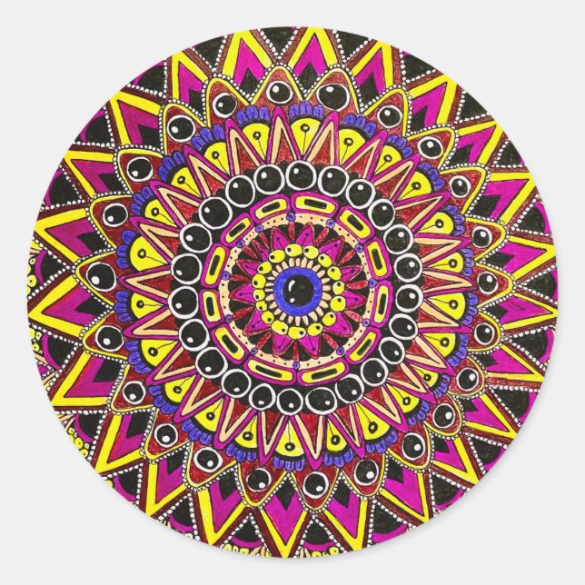 Buntstift Lila Gelb Mandala Runder Aufkleber (Vorderseite)