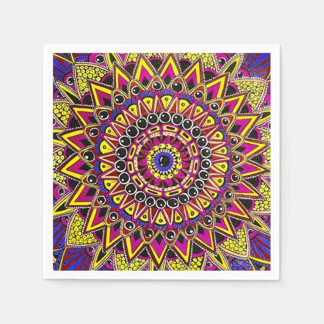 Buntstift Lila Gelb Mandala Serviette (Vorderseite)
