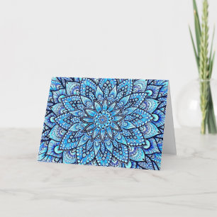 Buntstift-Mandala-Design zum Geburtstag in Blau Karte