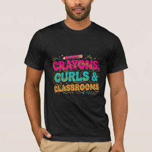 Buntstifte Locken & Klassenzimmer Lehrer Design T-Shirt