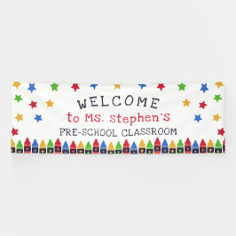 Buntstifte Sterne Willkommen Lehrer Klassenzimmer Banner