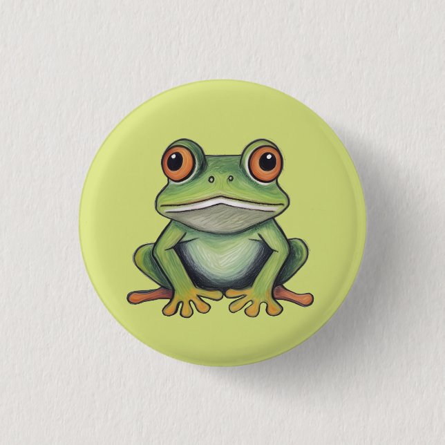Buntstiftzeichnung Frosch Button (Vorderseite)