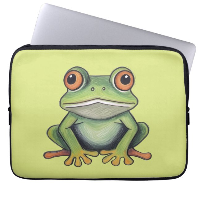 Buntstiftzeichnung Frosch Laptopschutzhülle (Vorderseite)