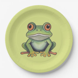 Buntstiftzeichnung Frosch Pappteller