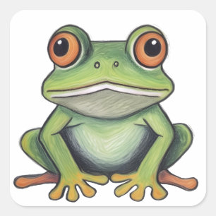 Buntstiftzeichnung Frosch Quadratischer Aufkleber