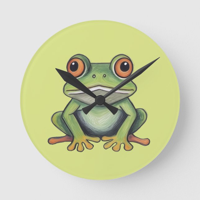 Buntstiftzeichnung Frosch Runde Wanduhr (Vorderseite)