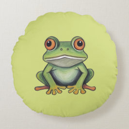 Buntstiftzeichnung Frosch Rundes Kissen