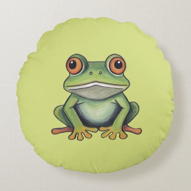 Buntstiftzeichnung Frosch Rundes Kissen (Vorderseite)