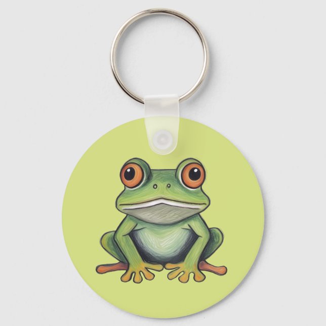 Buntstiftzeichnung Frosch Schlüsselanhänger (Vorderseite)