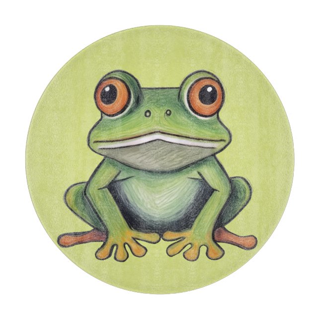 Buntstiftzeichnung Frosch Schneidebrett (Vorderseite)
