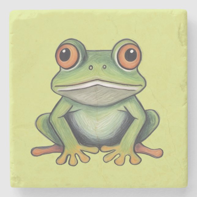 Buntstiftzeichnung Frosch Steinuntersetzer (Vorderseite)