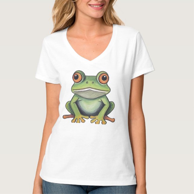 Buntstiftzeichnung Frosch T-Shirt (Vorderseite)
