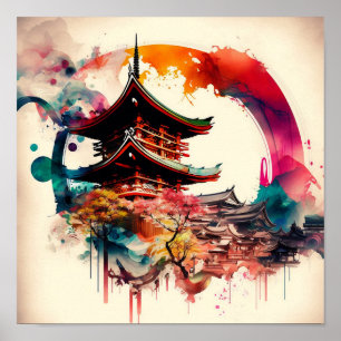 Bunttempel Japan Poster
