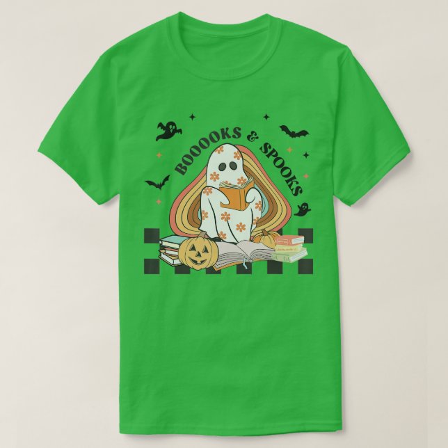 Buoks Ghost Funny Halloween Lehrerbuchbibliothek T-Shirt (Design vorne)