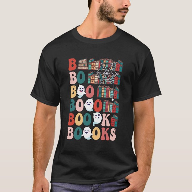Buoks Ghosts Funny Halloween Teacher Book Library T-Shirt (Vorderseite)