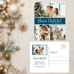 Buon Natale 4 Foto Feiertagspostkarte<br><div class="desc">Diese fantastische 4-Foto-Urlaubspostkarte mit "Buon Natale!" in einem modernen Script-Schriftart und Ihr Familienname und Jahr in einem sauberen,  klassischen Schriftart,  beide in Weiß auf aquamarin,  ist ideal für den Versand an Ihre Familie und Freunde. Jeder wird Liebe bekommen neue Fotos Ihrer Familie! Die Urlaubsnachricht ist anpassbar.</div>