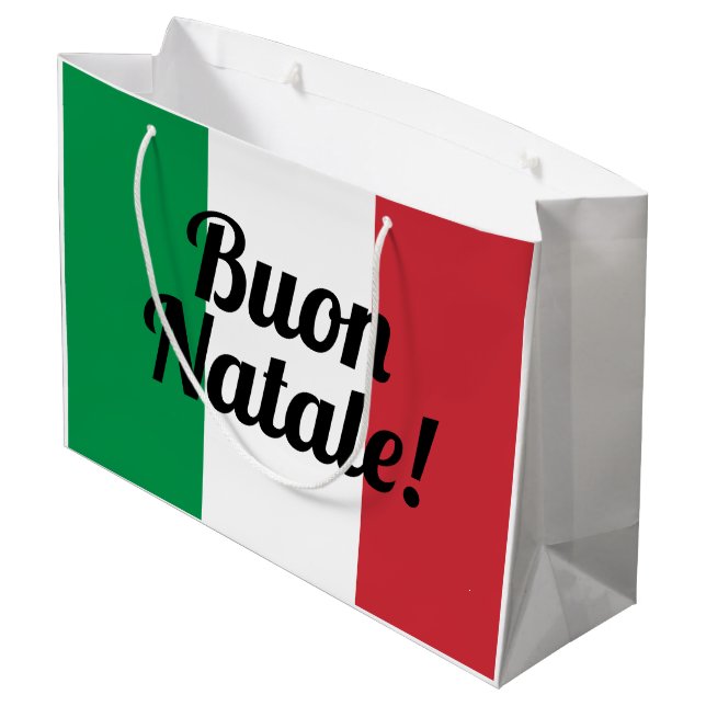Buon Natale bauscht sich italienisches Flagge Große Geschenktüte (Rückseite Schrägansicht)