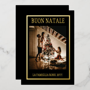 Buon Natale Black & Gold Simple Modern Foto Folien Feiertagskarte