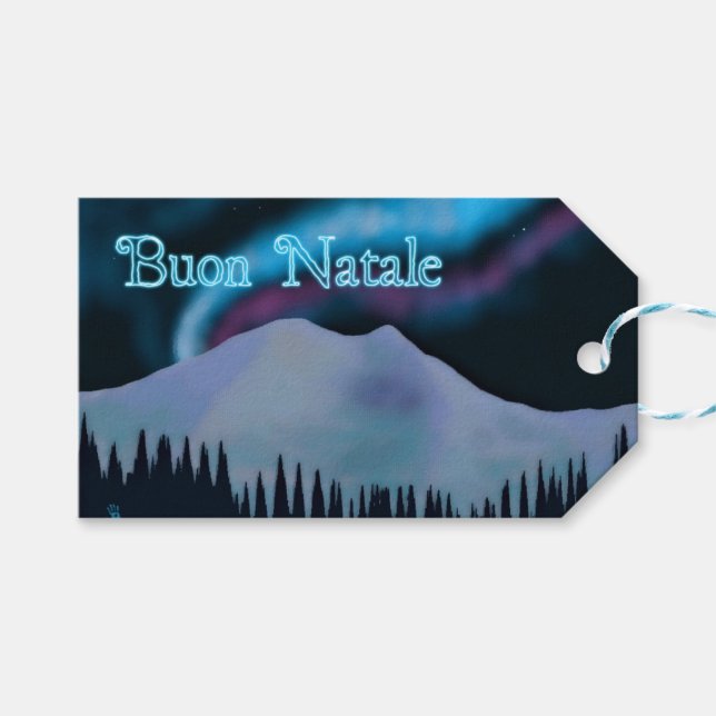 Buon Natale - Blue Aurora Geschenkanhänger (Vorderseite (Horizontal))