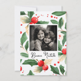 Buon Natale Christmas Card Festive Holly Art Einladung