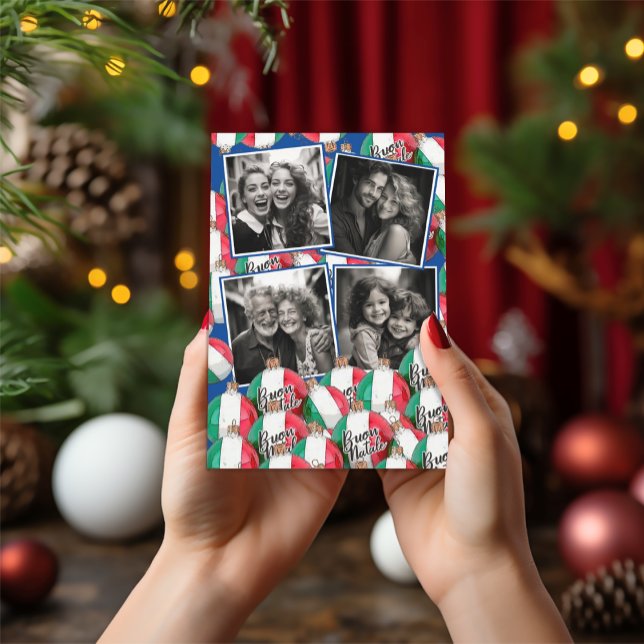 Buon Natale Christmas Gruß Royal Blue Invitati Einladung (Buon Natale Italian Flag Ornaments Photo Postcard
(holds 5 photos))