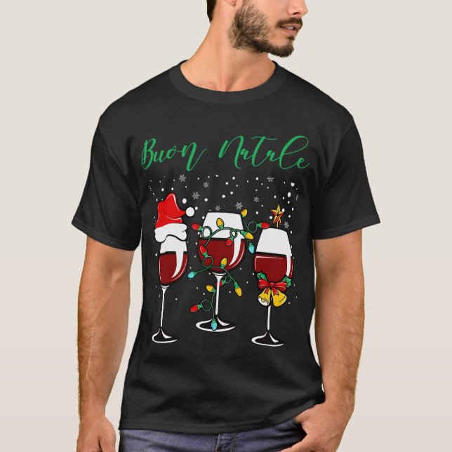 Buon Natale Festive Weinglas Italienisches Weihnac T-Shirt (Vorderseite)