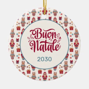 Buon Natale Folk Santa Reindeer Creme Custom Keramik Ornament